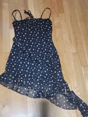 Black Floral Ruffle Slip Dress